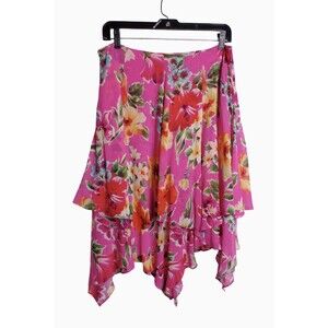 12 Ralph Lauren Silk Skirt Fairy Hi Lo Hem Tiers Pink Orange Floral